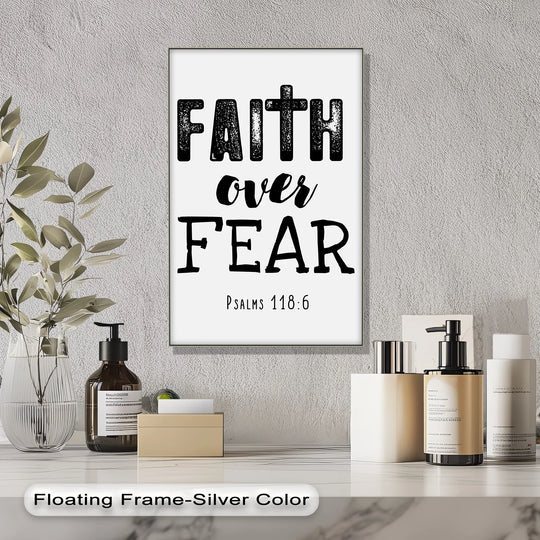 Striking color contrast highlights the bold 'Faith Over Fear' message in this high quality canvas prints design, offering an inspirational and eye-catching canvas print.