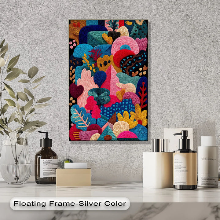 Colorful Abstract Garden Embroidery Style – Bold Canvas Print - MyPhotoStation