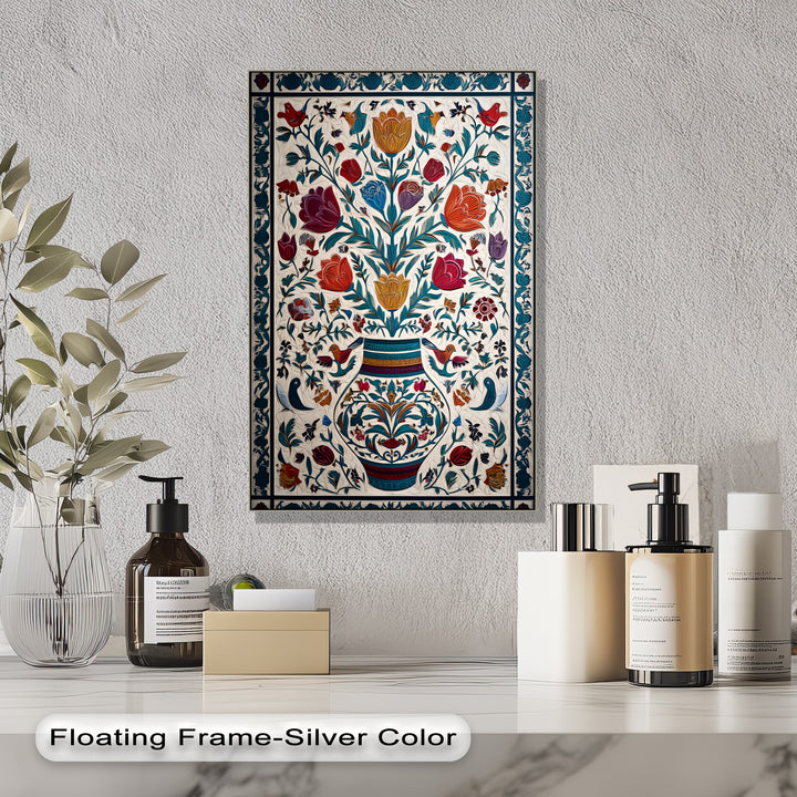 Floral Harmony & Songbirds – Persian Canvas Print