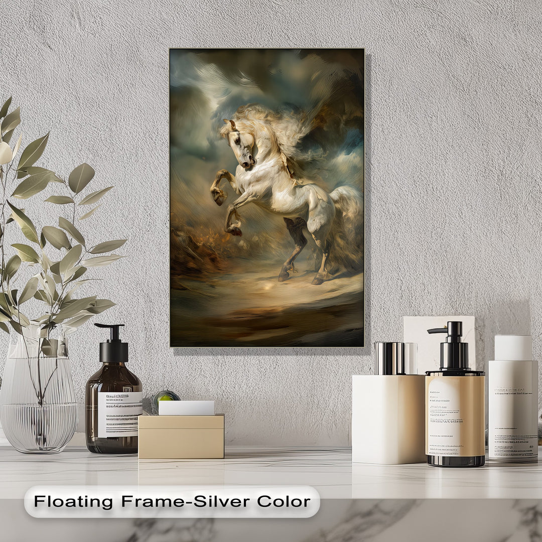 Eclipsed Thunder – Majestic Rearing White Horse Canvas Print