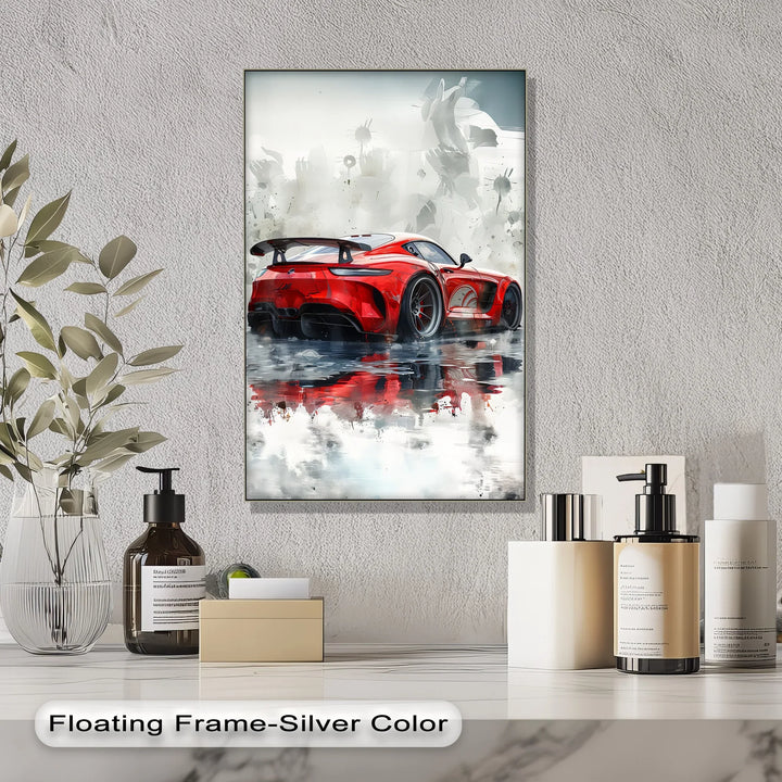 Red Hypercar Reflection on Wet Asphalt – Car Canvas Print - MyPhotoStation