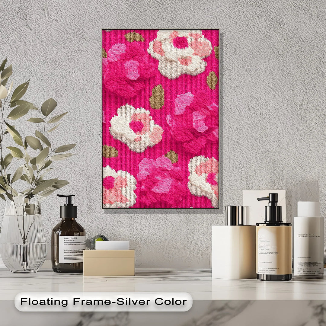 Bold Pink Floral Knit Pattern – Modern Yarn Texture Canvas Print - MyPhotoStation