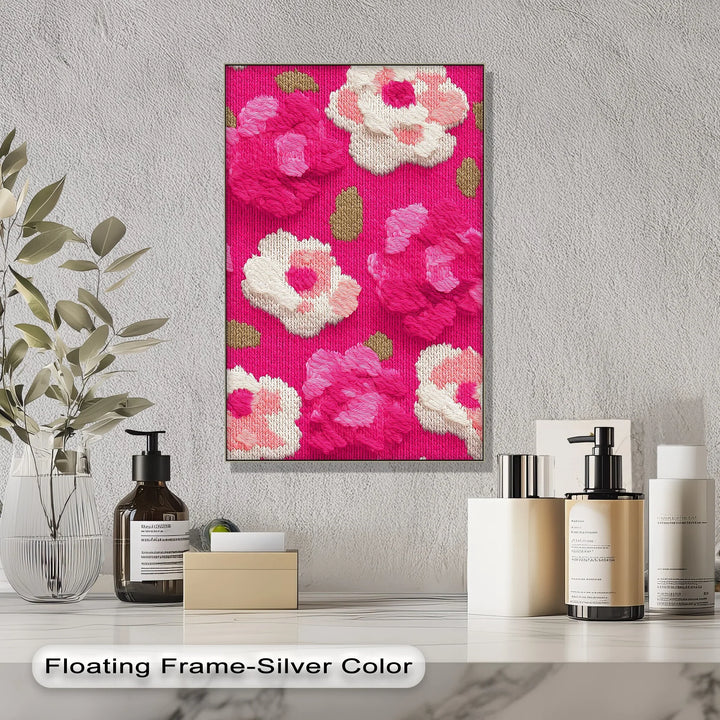 Bold Pink Floral Knit Pattern – Modern Yarn Texture Canvas Print - MyPhotoStation
