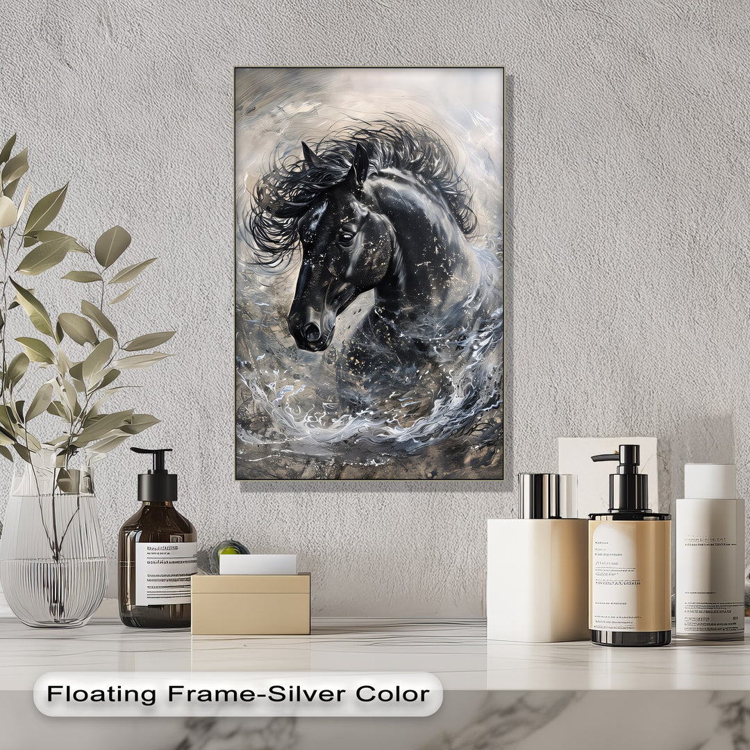 Stardust Fury – Black Horse in Motion Abstract Canvas Print