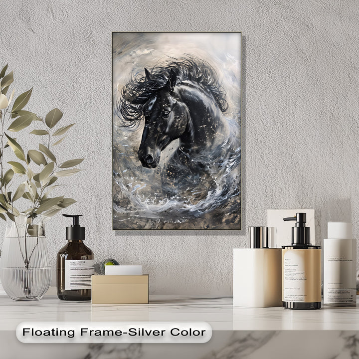 Stardust Fury – Black Horse in Motion Abstract Canvas Print