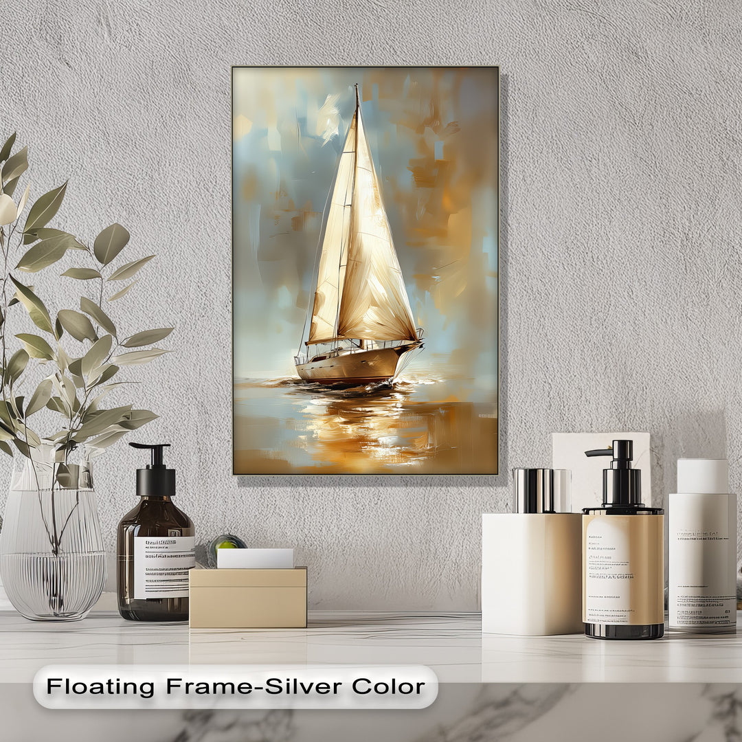 Golden Voyage – Tranquil Sailboat at Sunset Canvas Print