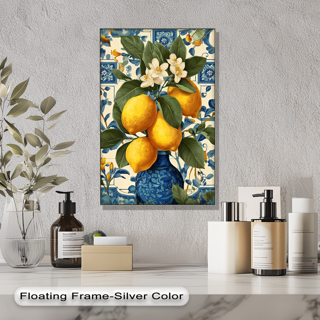 Lemons in Blue Vase - Canvas Wall Art | Wall Art for Living Room