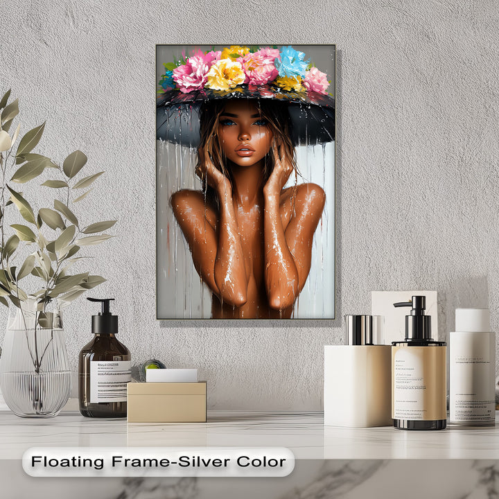 Wet Woman with Blooming Hat Canvas Wall Art | Large Canvas Art