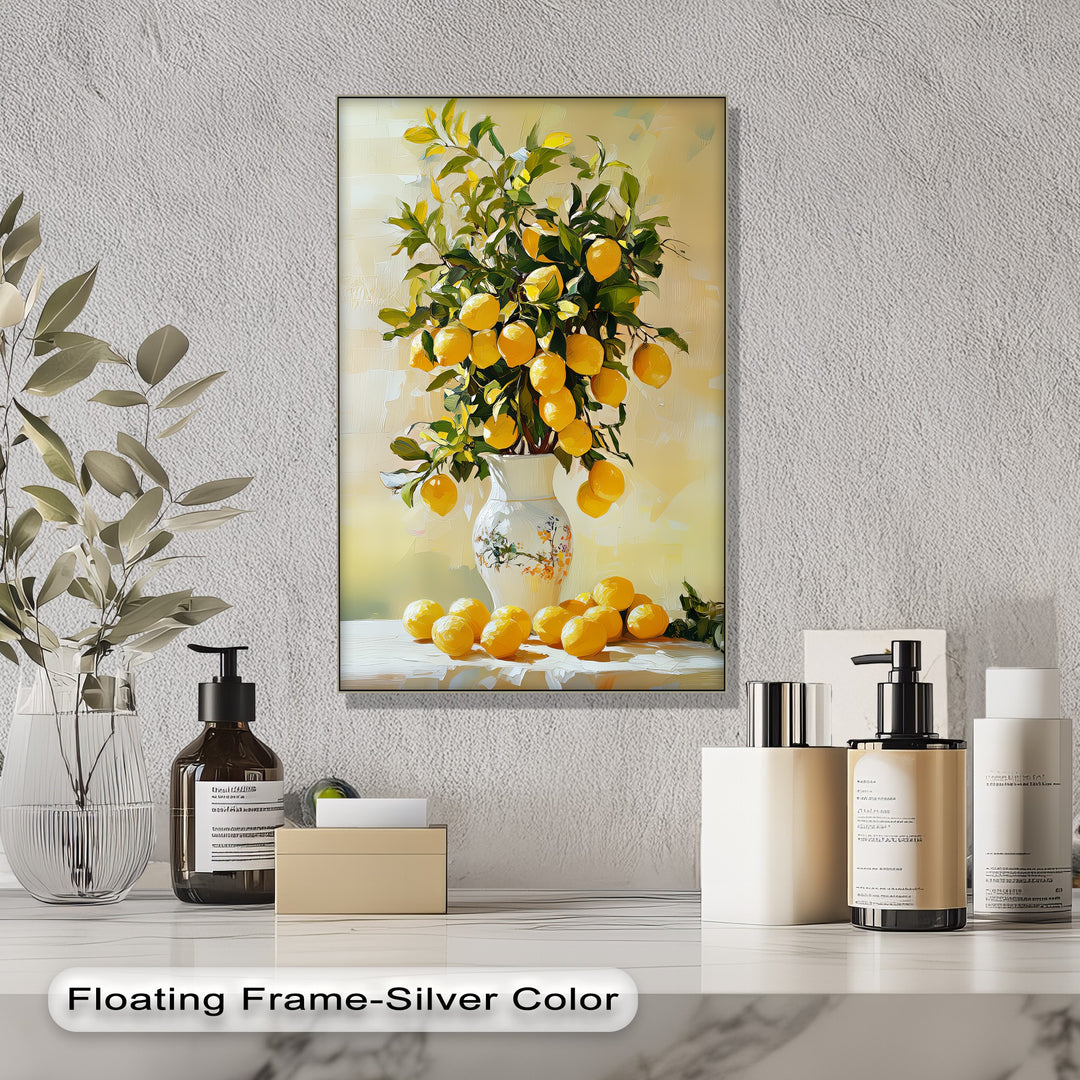 Golden Citrus Bloom – Lemons in Porcelain Vase Canvas Print