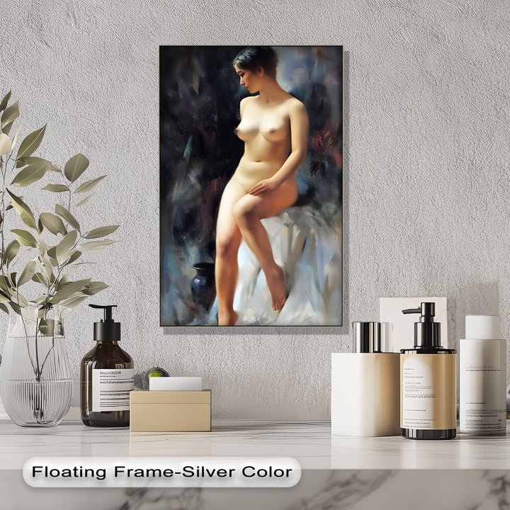 Stillness in Light – Seated Nude Woman Canvas Wall Art | Framed Art