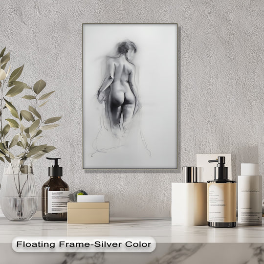 Striking color contrast in the charcoal nude woman canvas wall decor emphasizes the ethereal form and abstract art of this minimalist piece.