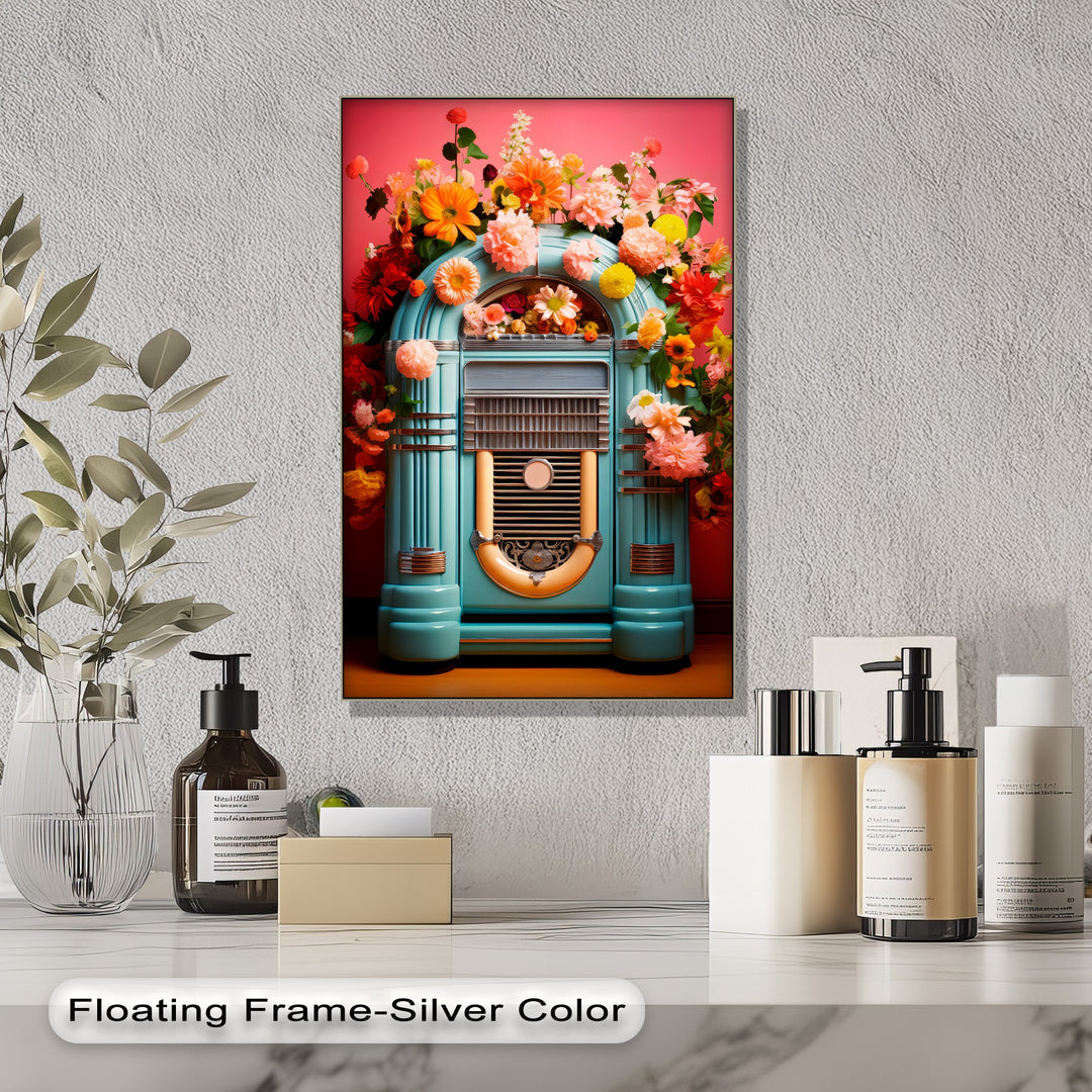 Floral Rhythm – Vintage Jukebox with Blooming Flowers Canvas Print