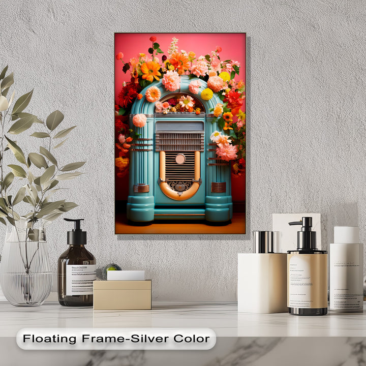 Floral Rhythm – Vintage Jukebox with Blooming Flowers Canvas Print
