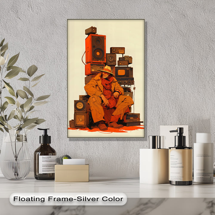 Desert Frequencies – Cowboy and Speakers Retro Canvas Print