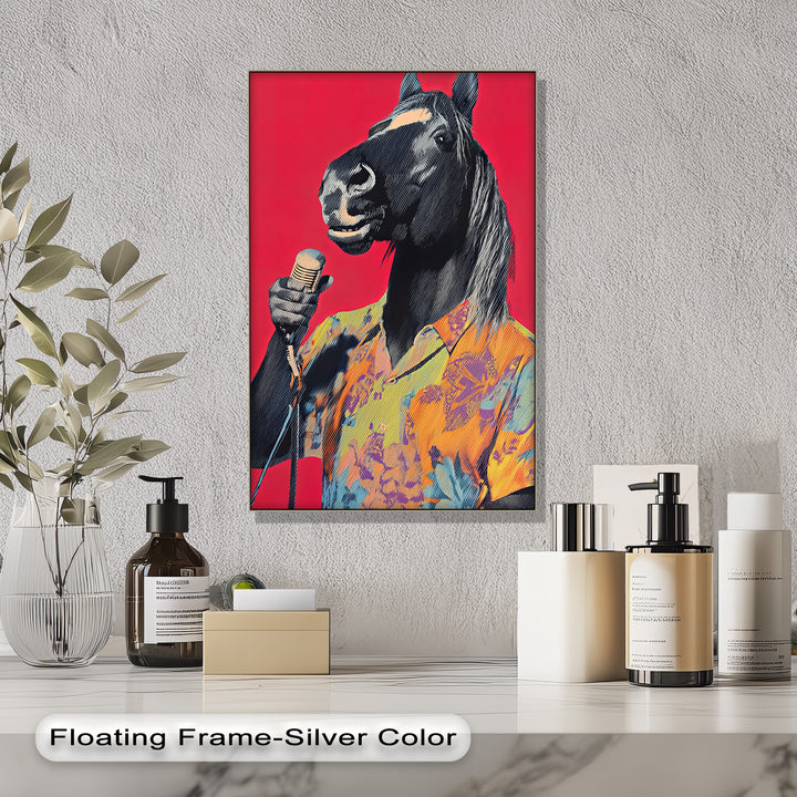 Neigh the Mic – Singing Horse in Tropical Shirt Pop Art Canvas Print