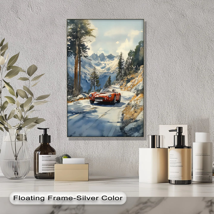 Crimson Speed – Classic Red Sports Car in Mountain Pass Canvas Print - MyPhotoStation