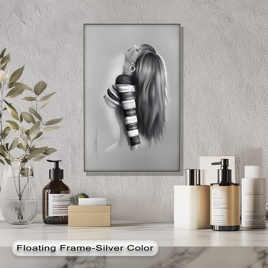 Desaturated monochrome erotic art print reveals minimal color saturation in this elegant canvas featuring a sensual female figure, making it a striking premium canvas decor.