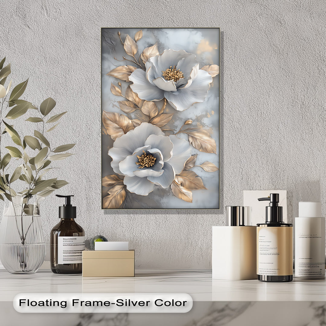 Metallic Petal Elegance – Gold and Silver Floral Canvas Print
