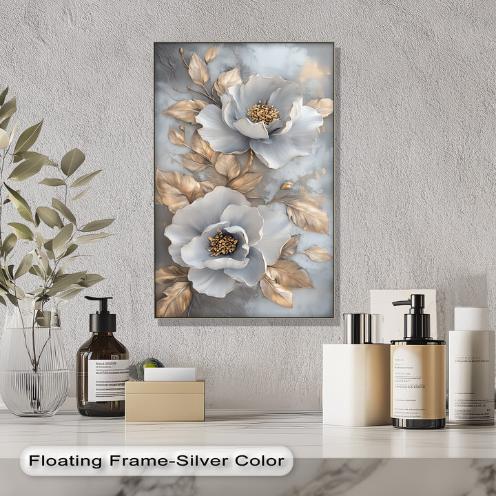 Metallic Petal Elegance – Gold and Silver Floral Canvas Print