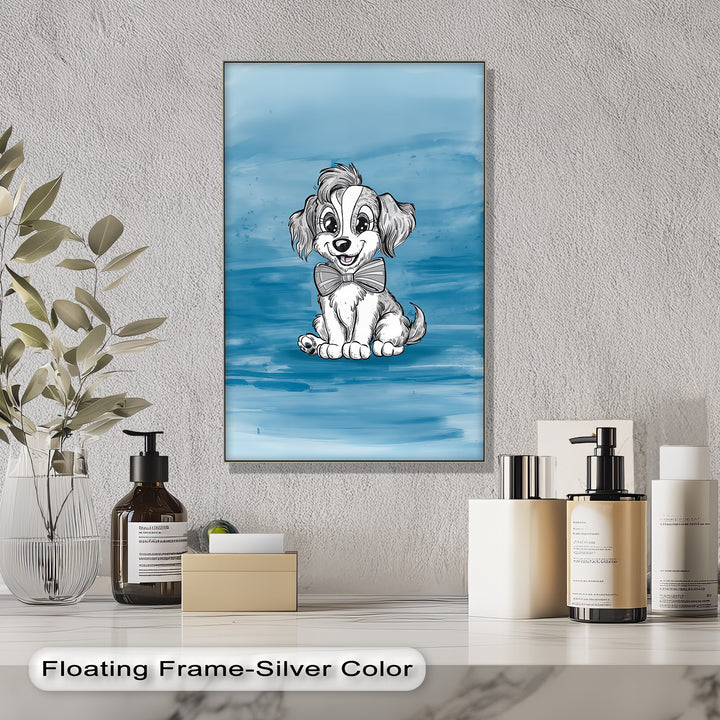 Charming Cartoon Pup with Bowtie - Puppies Canvas Print