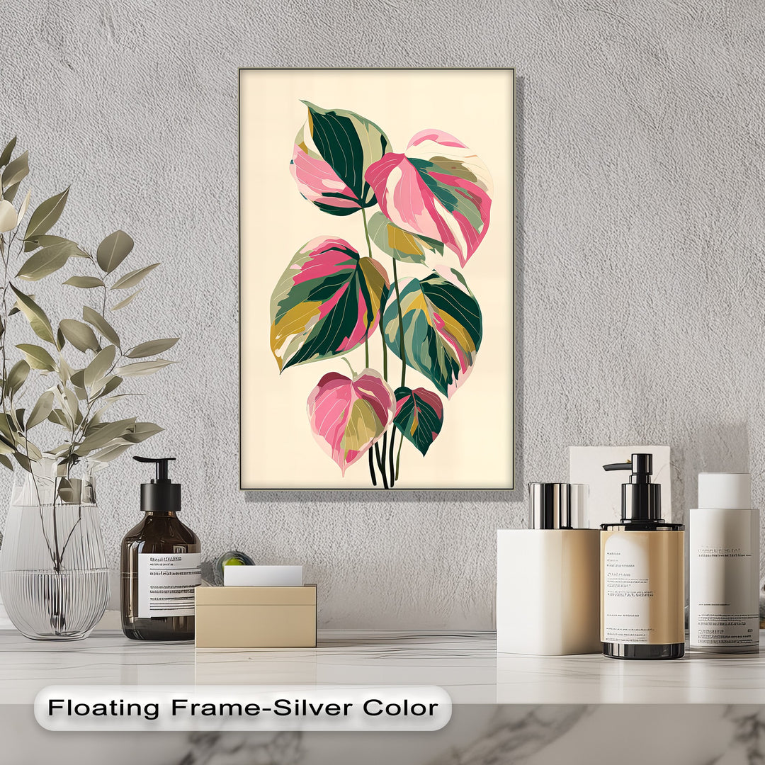 Pink and Green Leaves - Canvas Wall Art | Oversized Wall Art