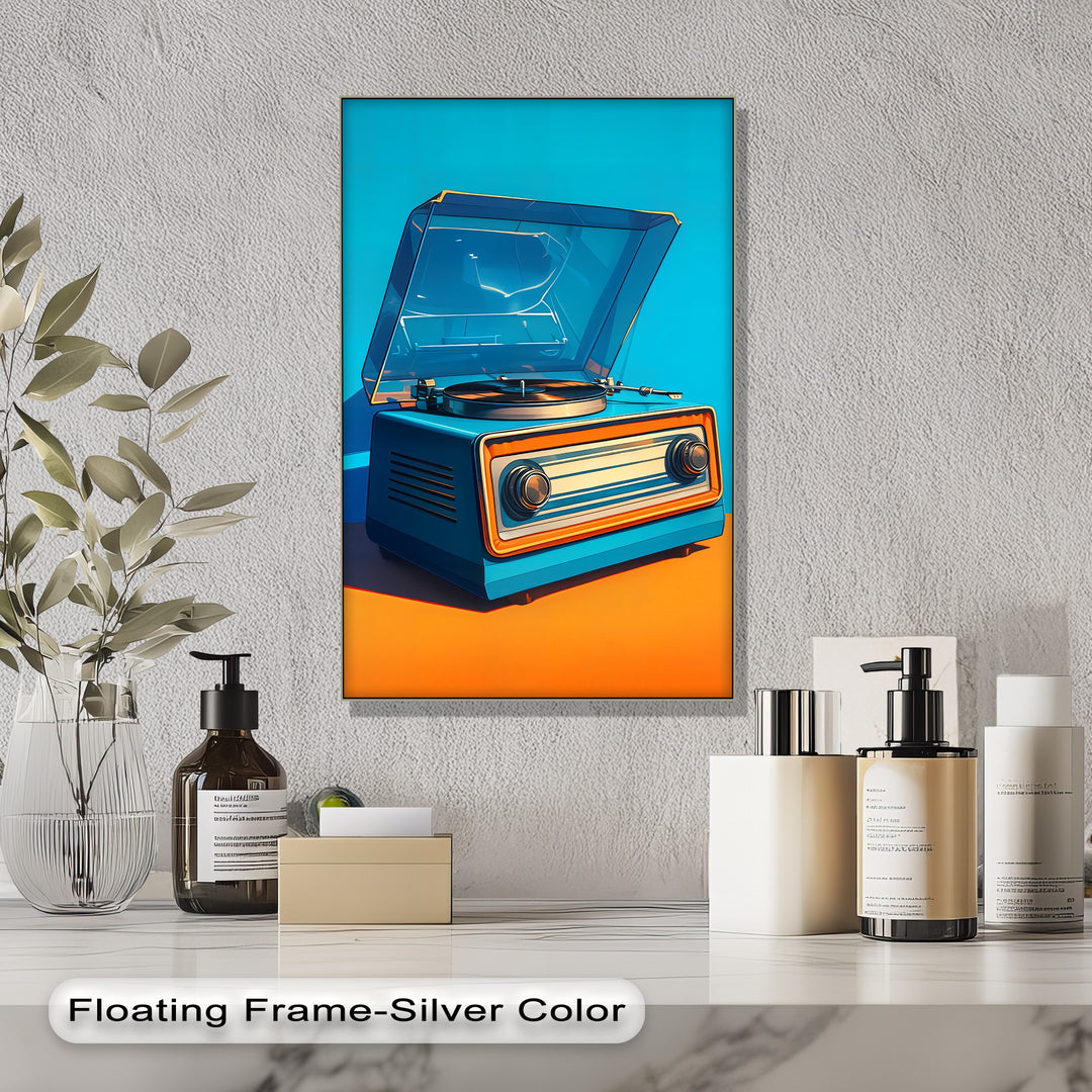 Retro Groove – Bright Blue Turntable Canvas Print