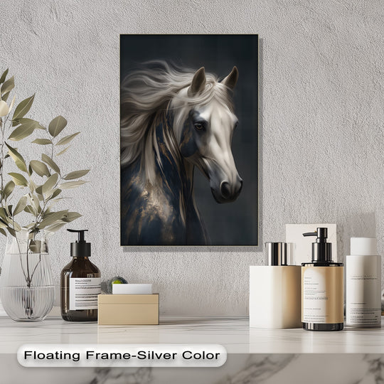 Canvas wall art portrait of a horse with white mane and elegant design and luxury interiors and modern equestrian style