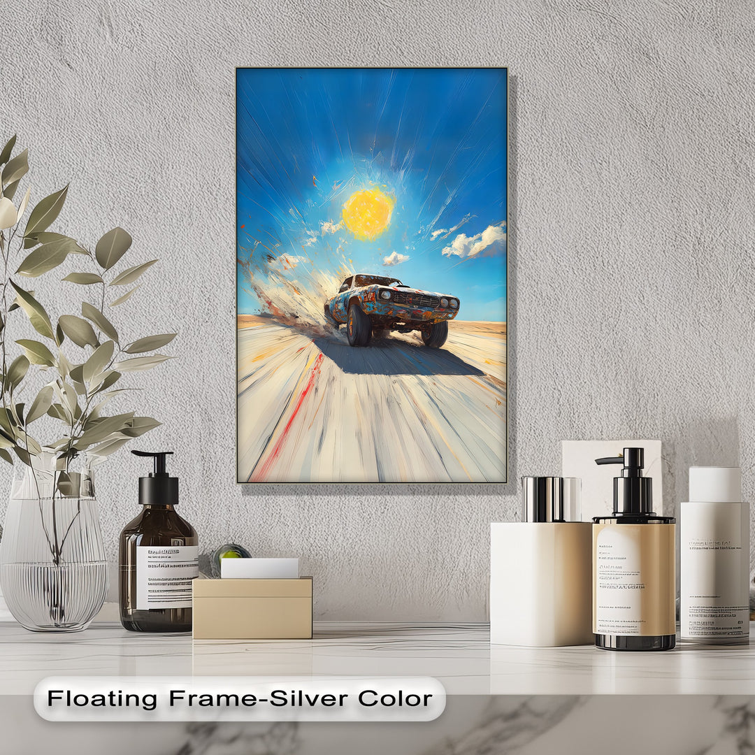 Desert Drift – Explosive Muscle Car in Motion Car Canvas Print