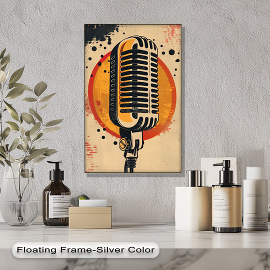 Dominated by the vintage-inspired microphone, this big canvas prints artwork, 'Retro Airwaves', delivers a bold statement for music enthusiasts.
