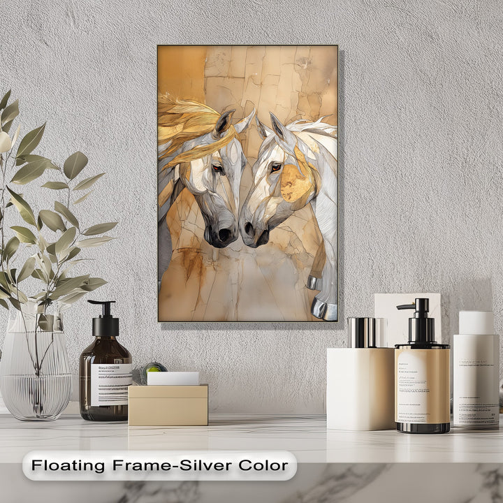 Desert Bond – Twin Horses in Earth-Tone Line Art Canvas Print