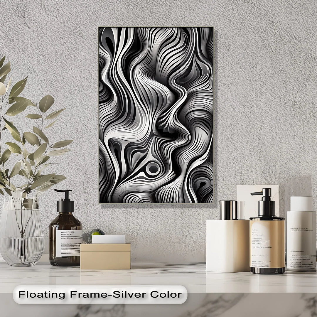 Flowing Dimensions – Abstract Waveform in Black & White Canvas Print - MyPhotoStation