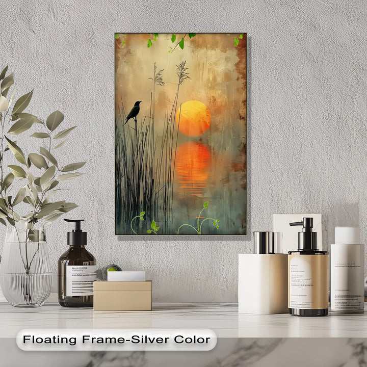 Whispers at Dusk – Silhouetted Bird and Sunset Canvas Print - MyPhotoStation