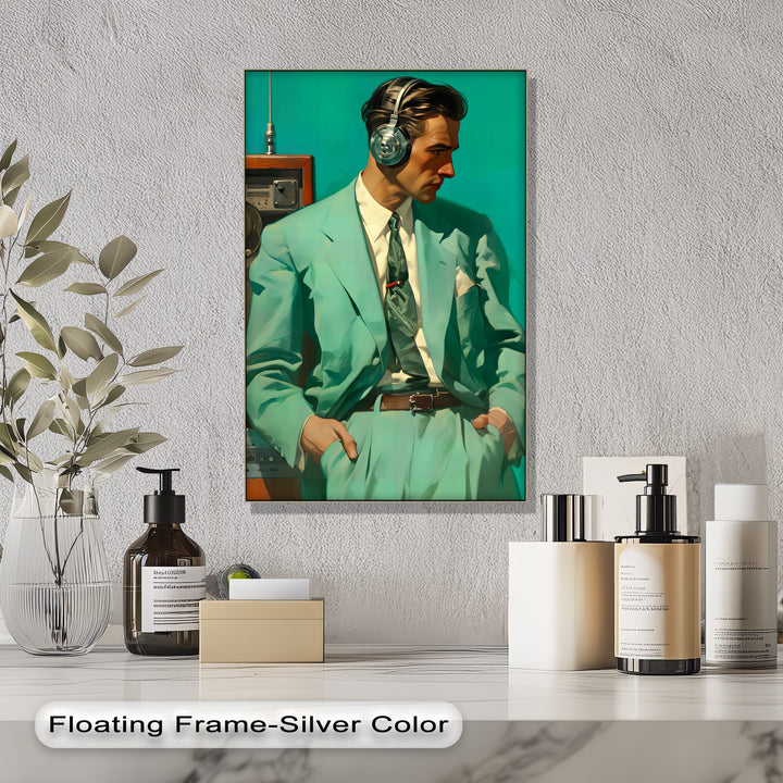 The Audiophile – Retro Cool Man in Teal Suit Canvas Print
