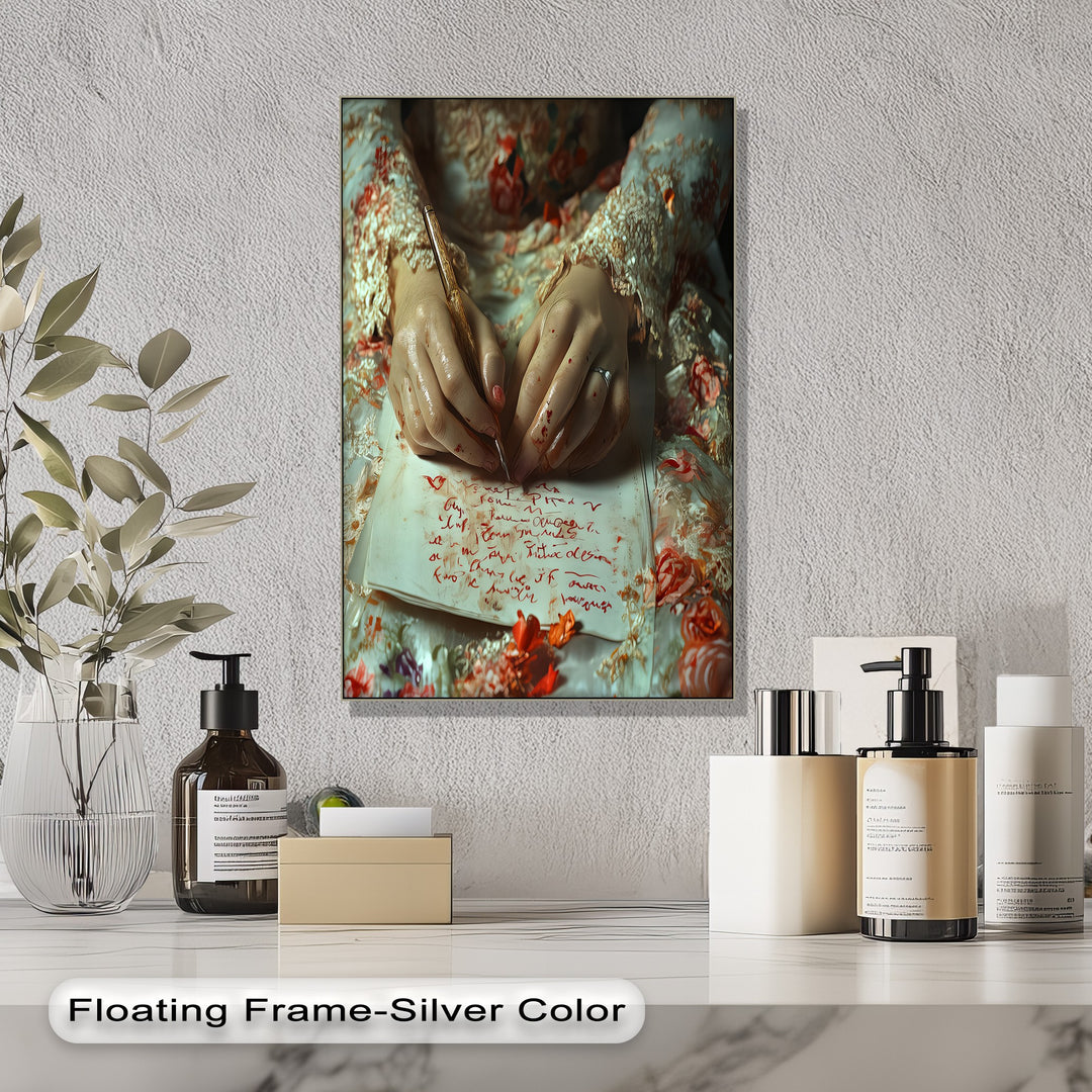 Crimson Petals & Ink – Persian Canvas Print