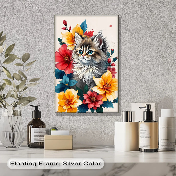 Fluffy Kitten Surrounded by Vibrant Florals - Cat Canvas Print - MyPhotoStation
