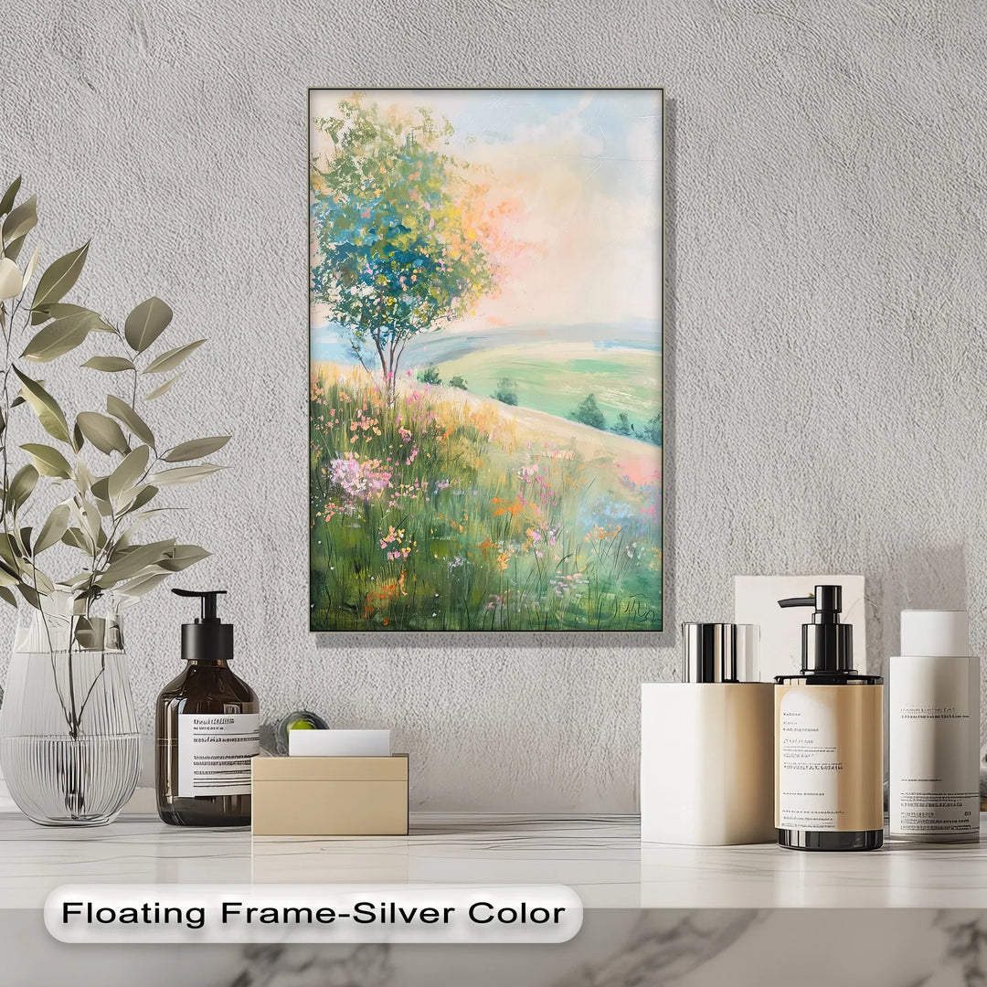 Green hills and wildflowers scenic canvas print