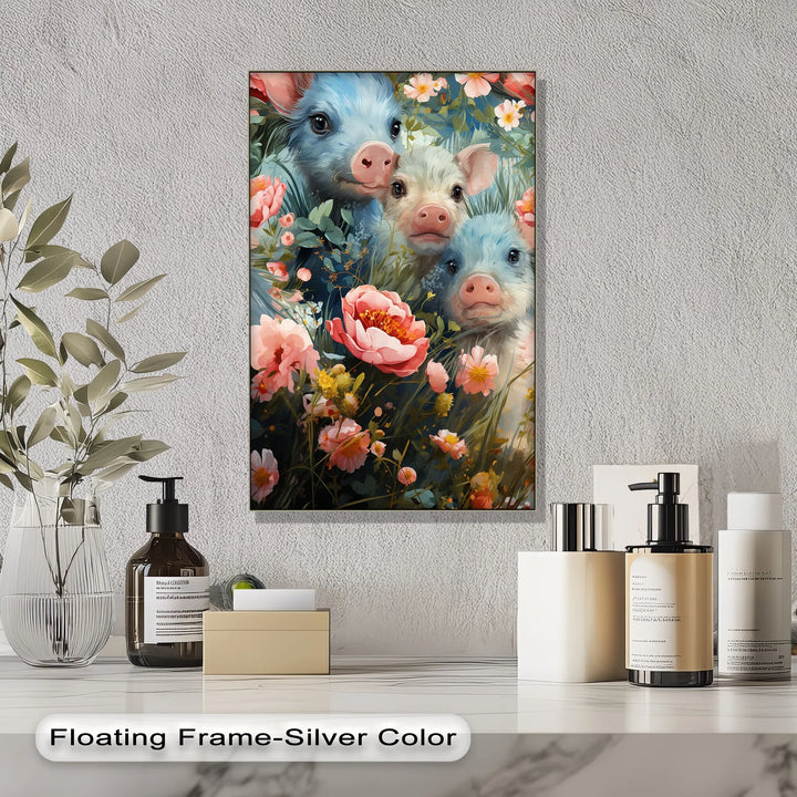 Blossom Companions – Piglets Among Spring Blooms Animal Canvas Print - MyPhotoStation