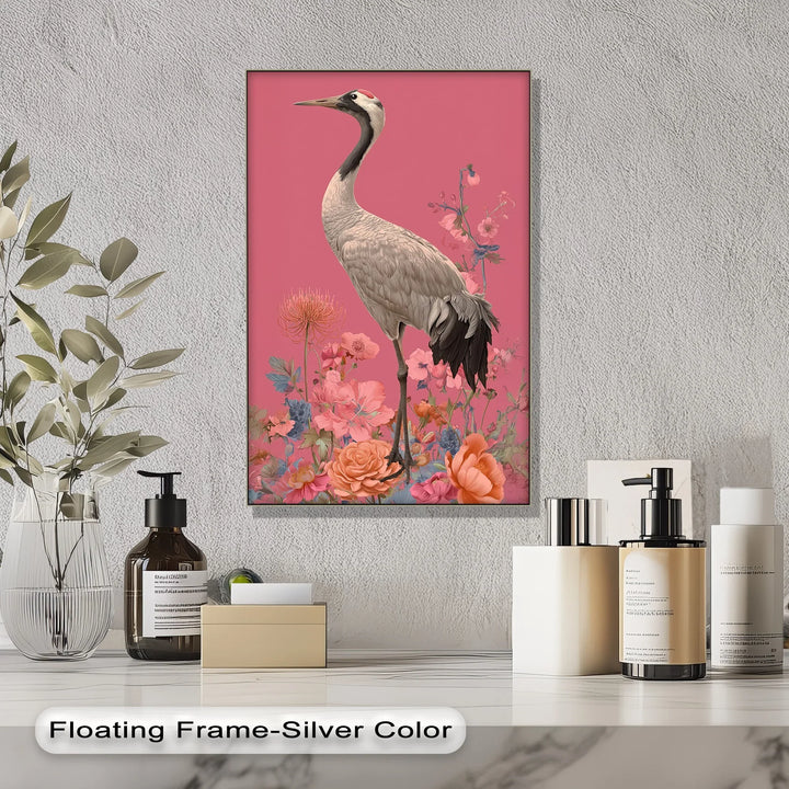 Elegant Crane Among Blossoms – Nature-Inspired Bird Canvas Print - MyPhotoStation