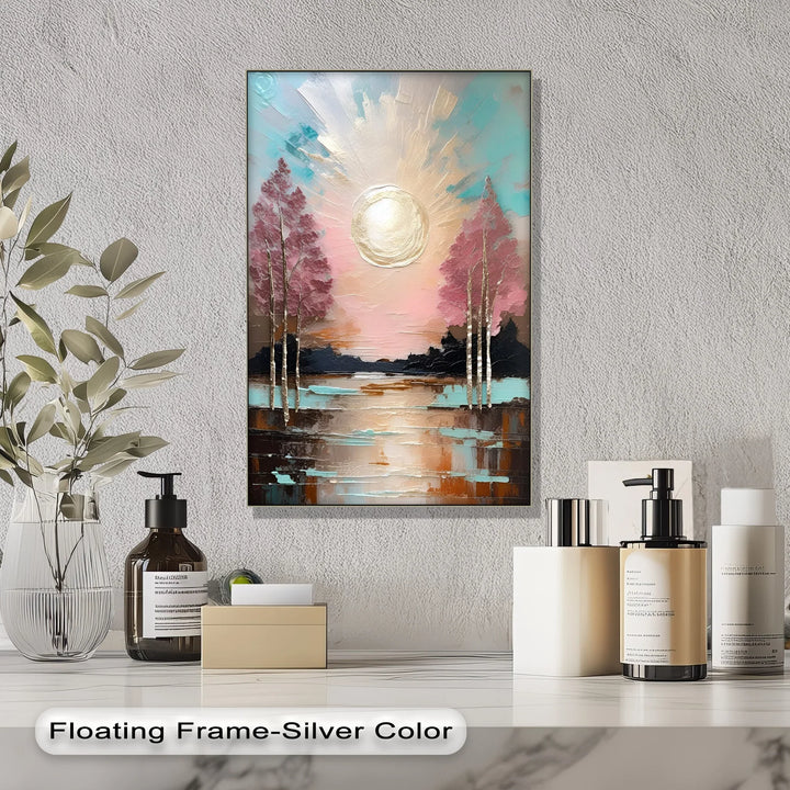 Sunrise over river abstract canvas painting

