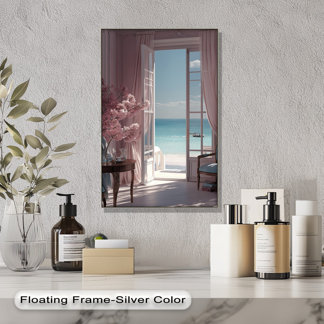 Seaside Serenity – Elegant Room with Ocean View Canvas Print
