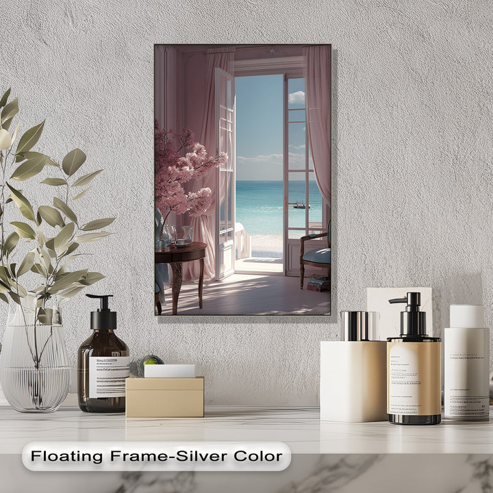 Seaside Serenity – Elegant Room with Ocean View Canvas Print