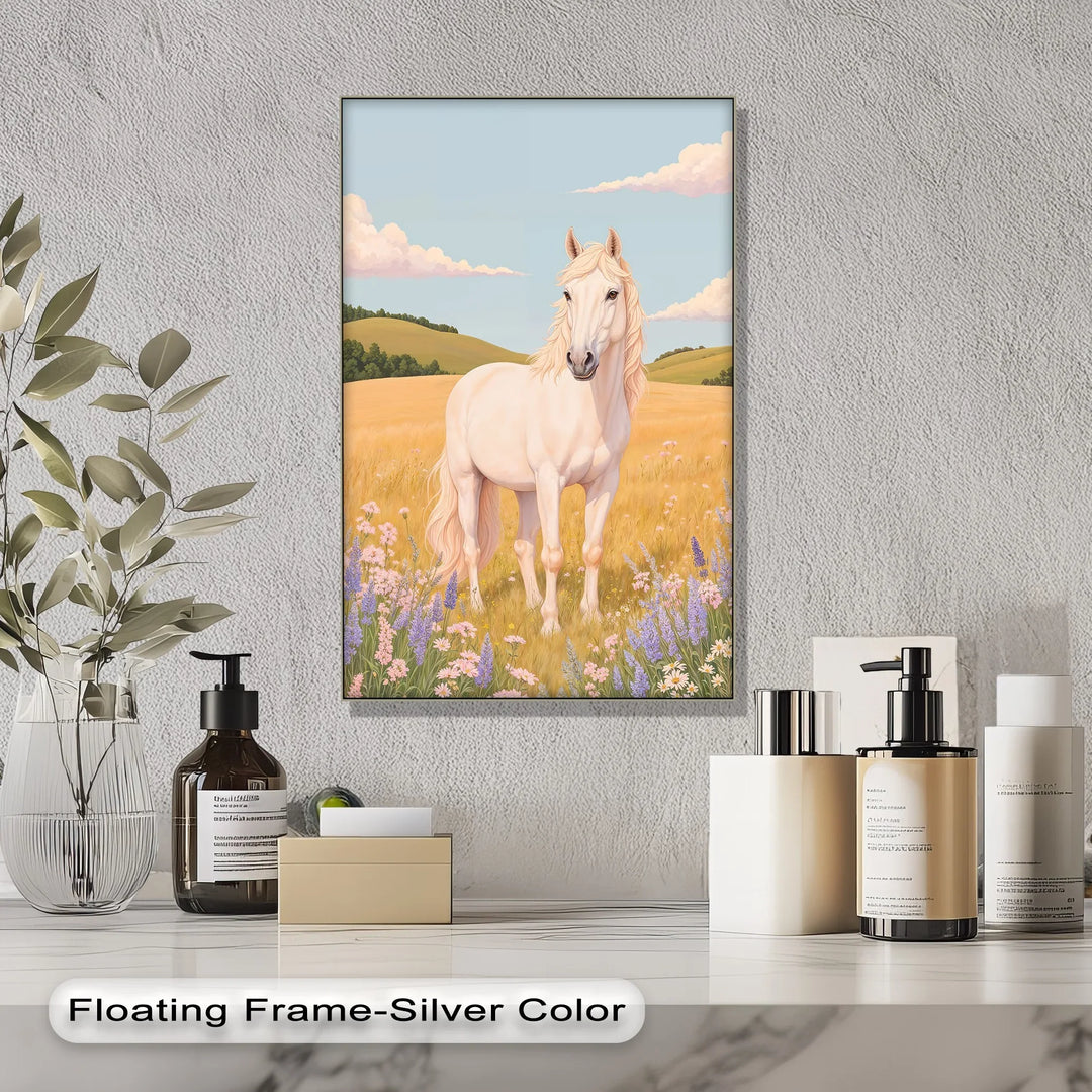 Golden Meadow Stallion – Horse in Wildflower Field Animal Canvas Print - MyPhotoStation