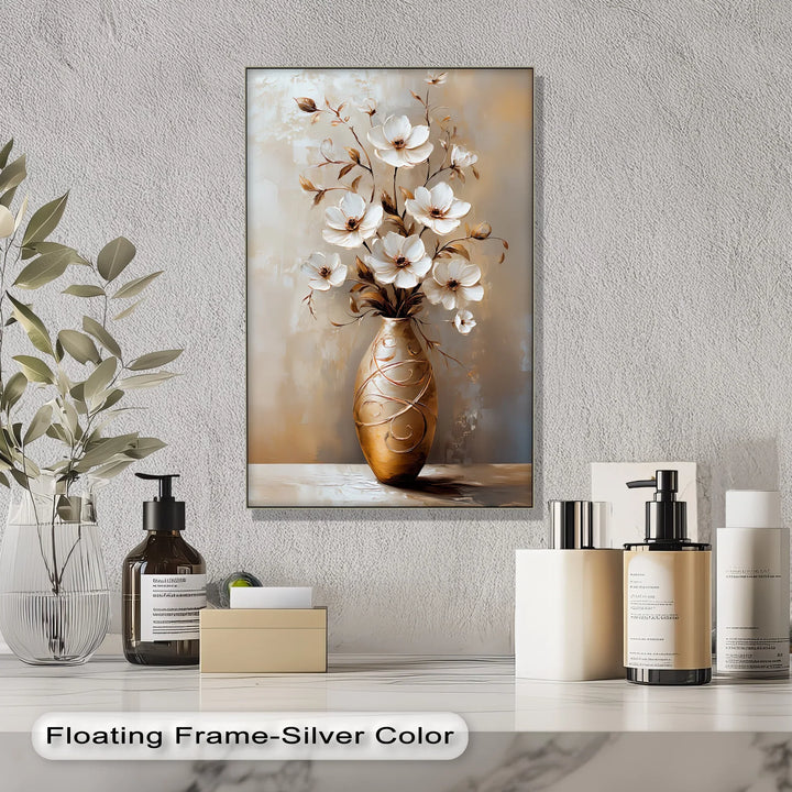 Golden Bloom – Elegant White Floral Arrangement Canvas Print - MyPhotoStation