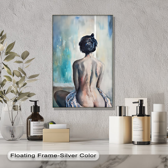 Capturing the realistic detail, this canvas print depicts a nude woman with her back facing, embodying serene solitude and the essence of fine canvas pictures.