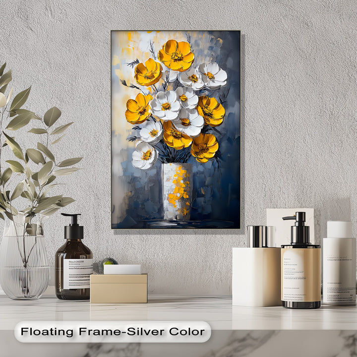 Sunlit Elegance – Yellow and White Poppies in Vase Canvas Print