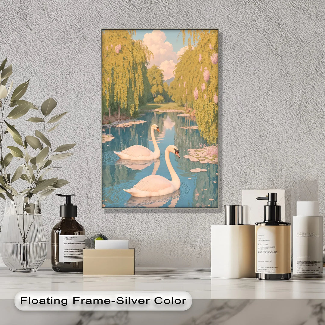 Serene Swan Pair on Lily Pond – Nature Animal Canvas Print - MyPhotoStation