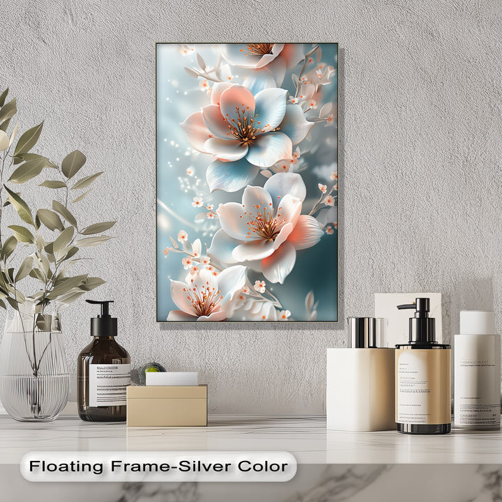 Soft Bloom Symphony – Blue and Blush Floral Canvas Print