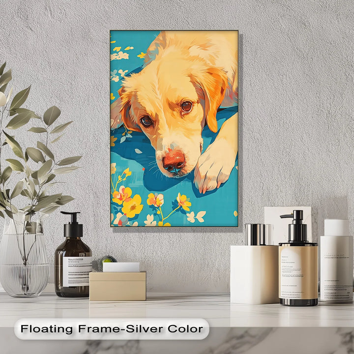 Sunlit Gaze – Playful Floral Dog Portrait Puppies Canvas Print - MyPhotoStation
