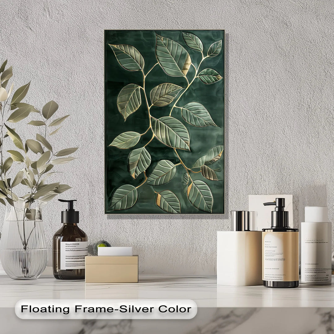 Golden Vein Harmony – Dark Green Leaf Canvas Print - MyPhotoStation