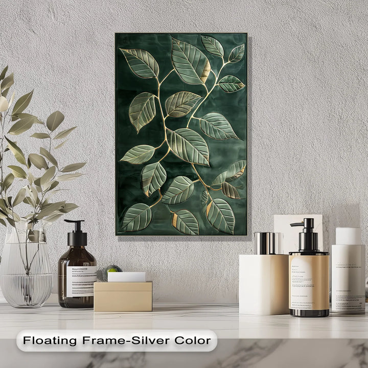 Golden Vein Harmony – Dark Green Leaf Canvas Print - MyPhotoStation